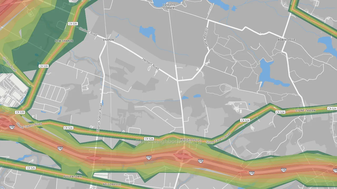 Wrightsville, NJ Map of Noise Levels in Wrightsville