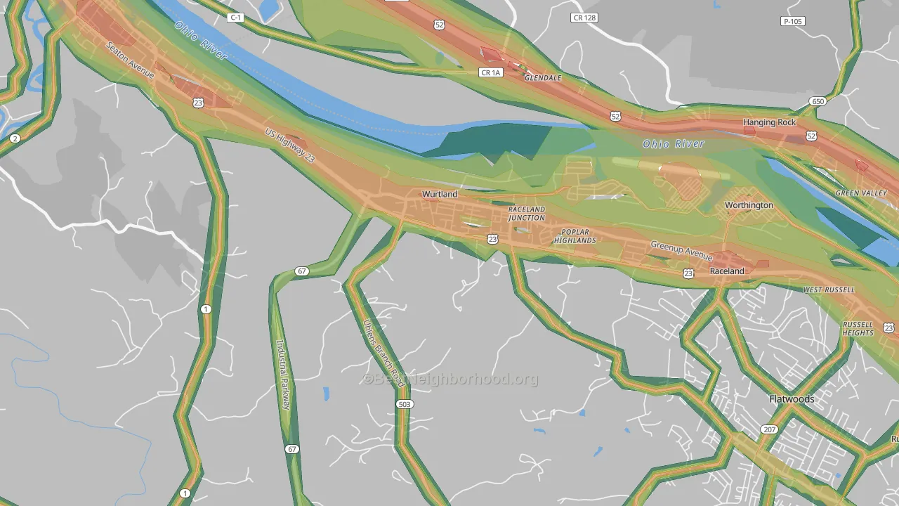 Wurtland, KY Map of Noise Levels in Wurtland