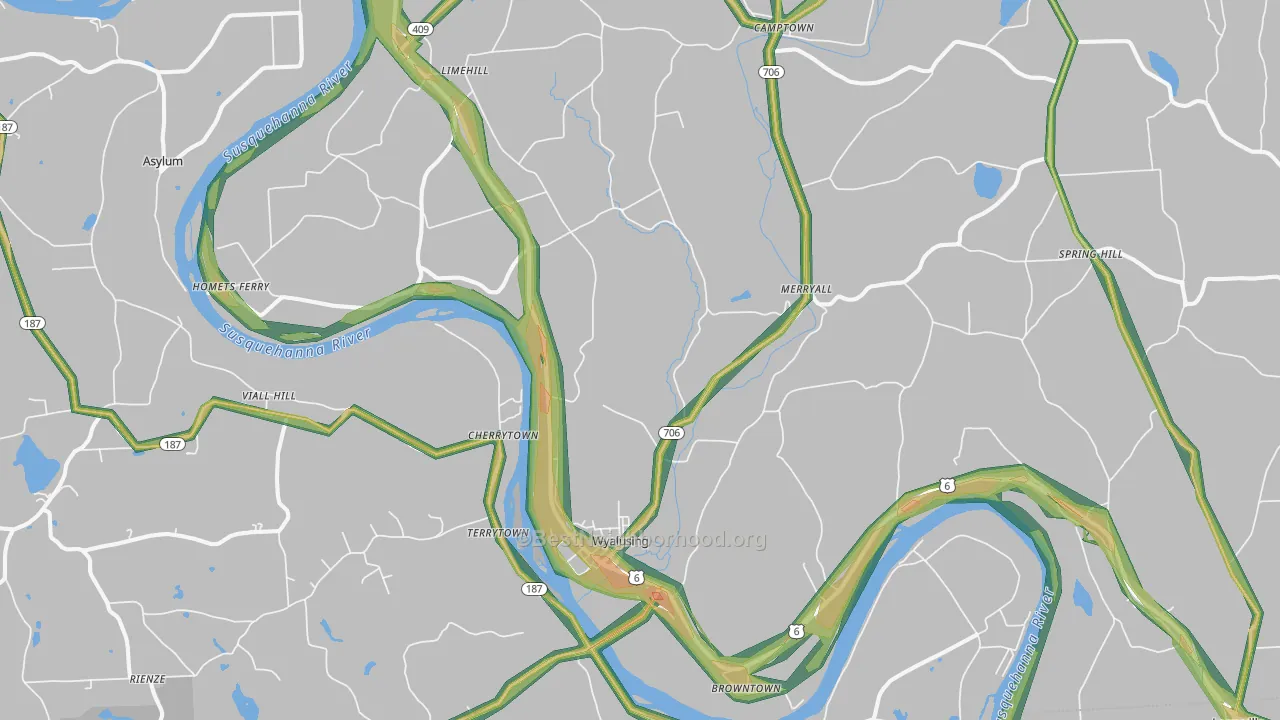 Wyalusing, PA Map of Noise Levels in Wyalusing