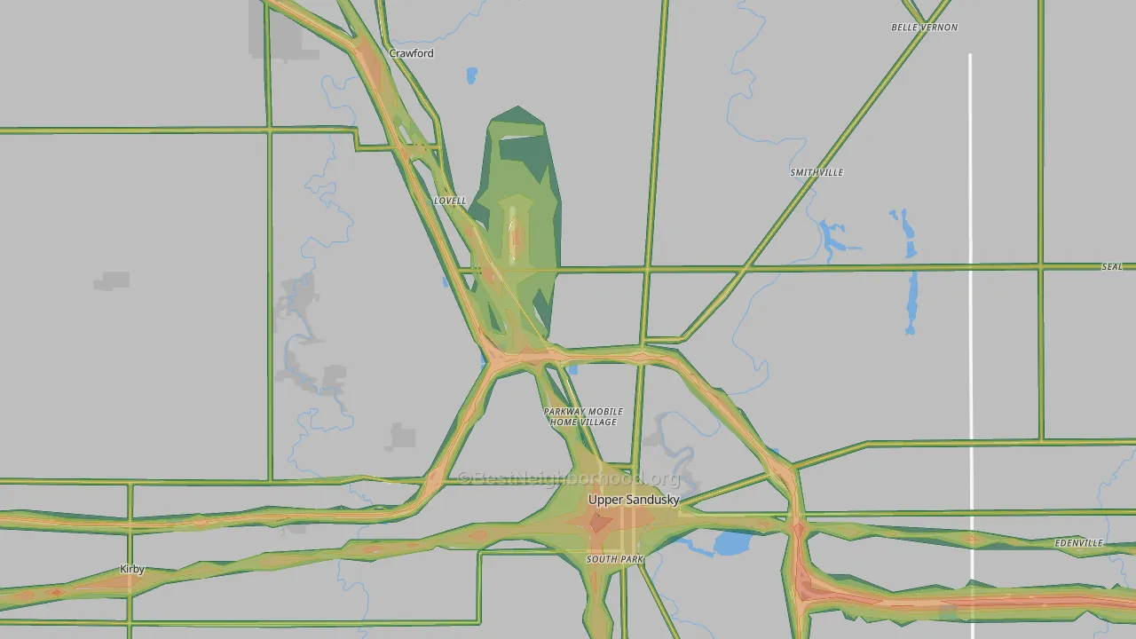 Wyandot County, OH Map of Noise Levels in Wyandot County