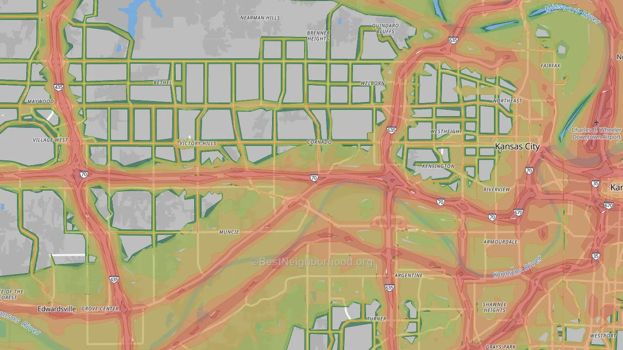 Wyandotte County, KS Map of Noise Levels in Wyandotte County