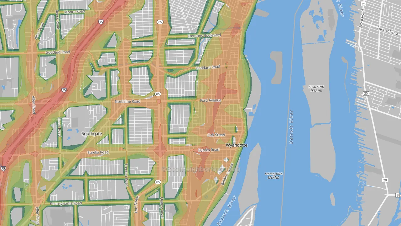 Wyandotte, MI Map of Noise Levels in Wyandotte