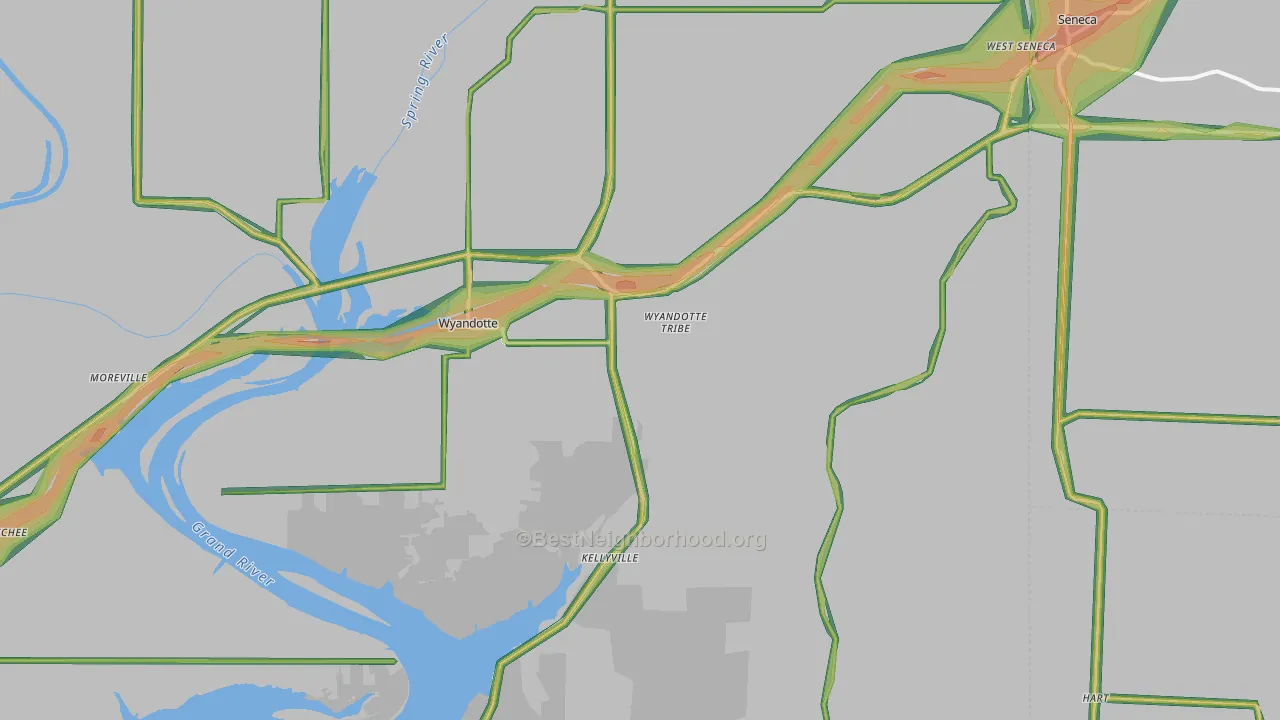 Wyandotte, OK Map of Noise Levels in Wyandotte