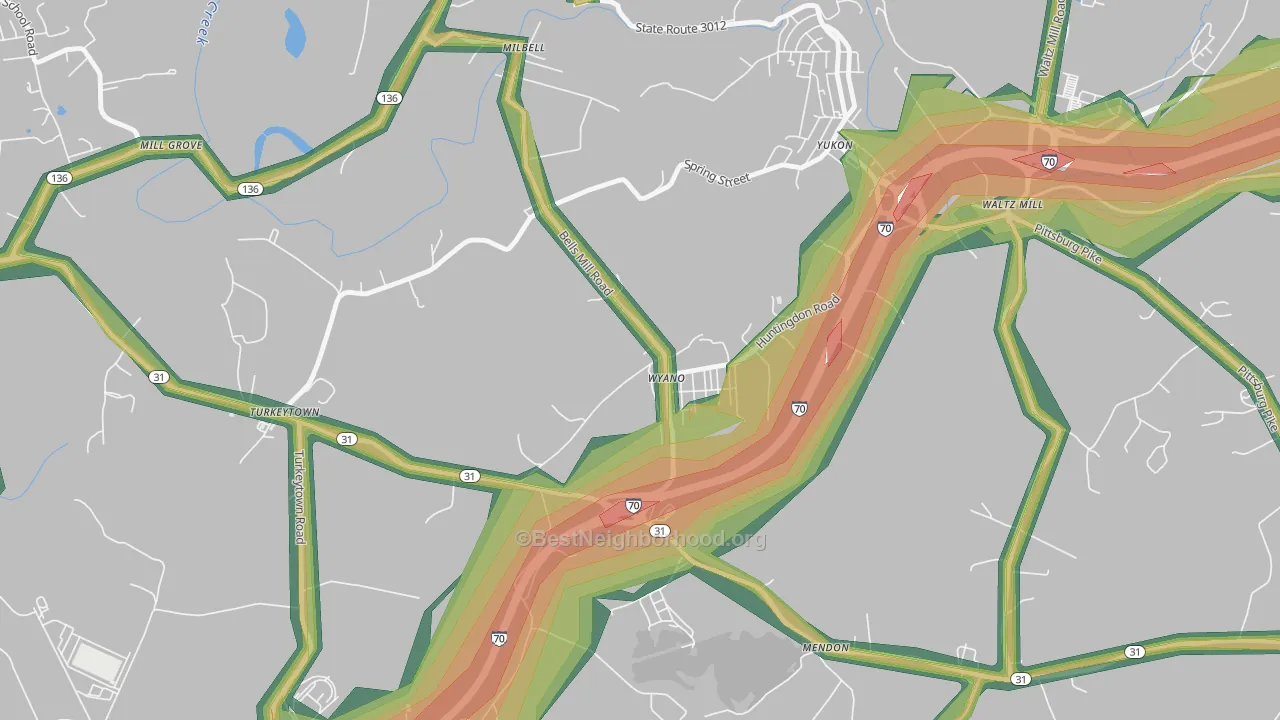 Wyano, PA Map of Noise Levels in Wyano