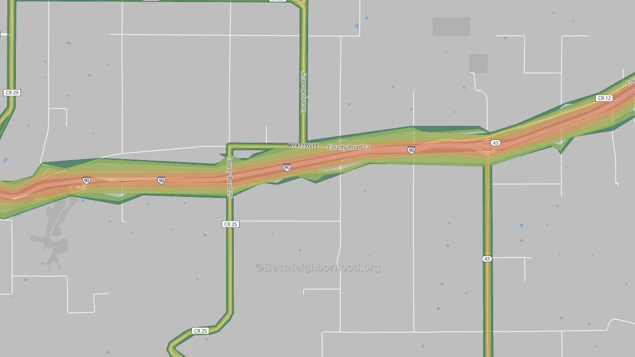 Wyattville, MN Map of Noise Levels in Wyattville