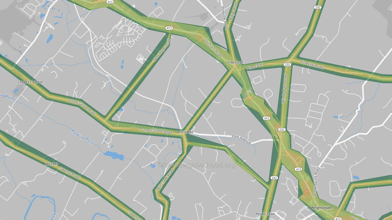 Wycombe, PA Map of Noise Levels in Wycombe