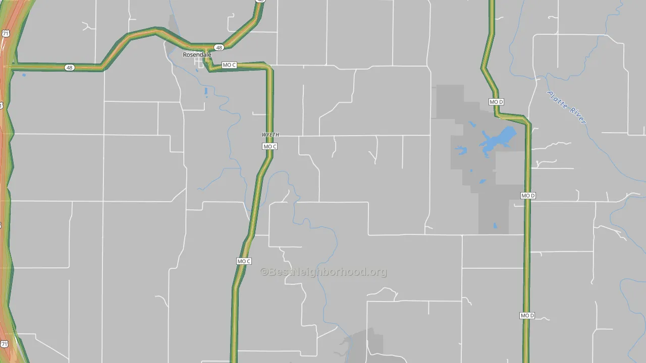 Wyeth, MO Map of Noise Levels in Wyeth