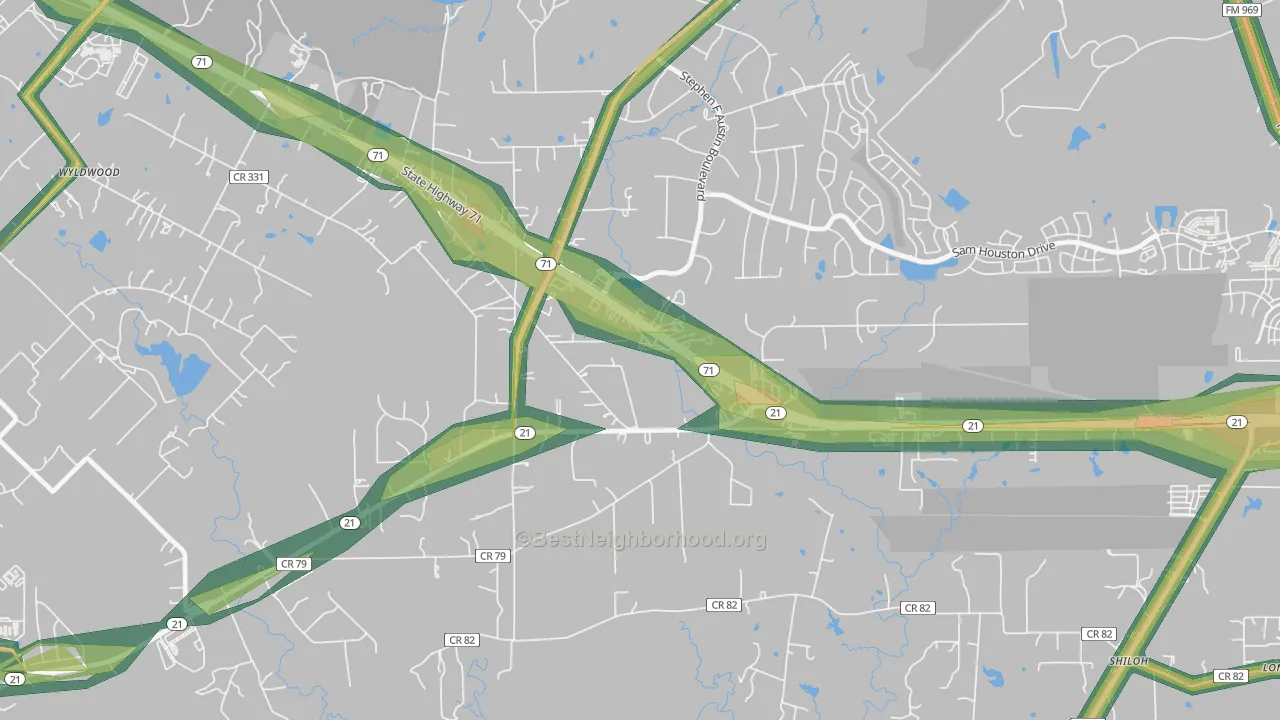 Wyldwood, TX Map of Noise Levels in Wyldwood