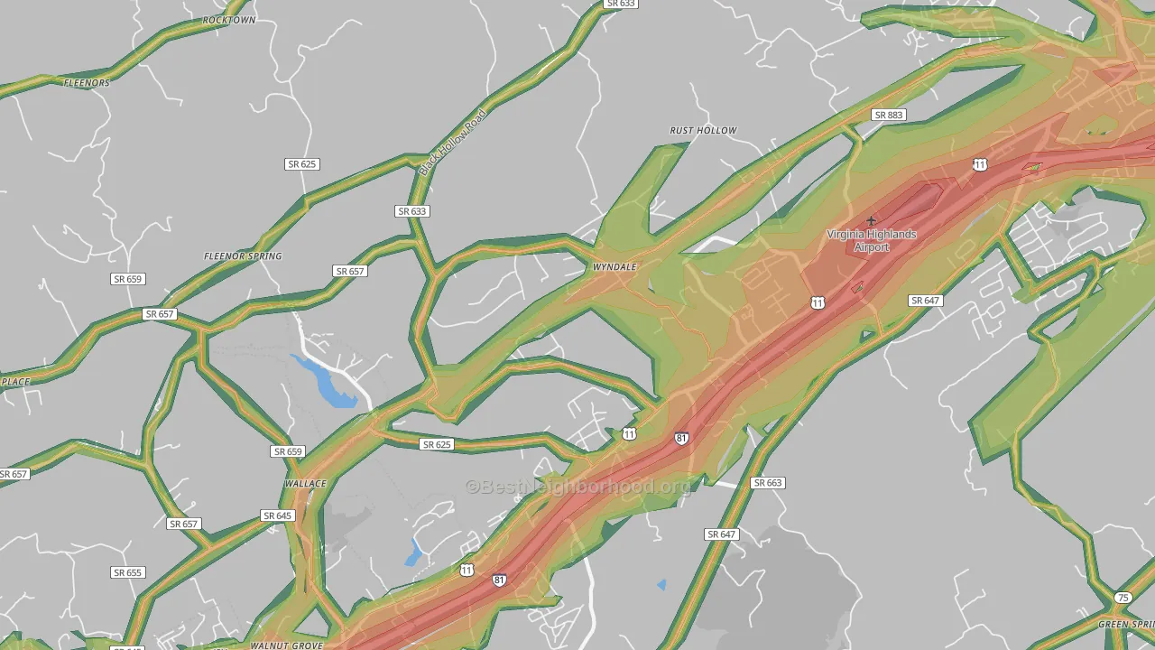 Wyndale, VA Map of Noise Levels in Wyndale