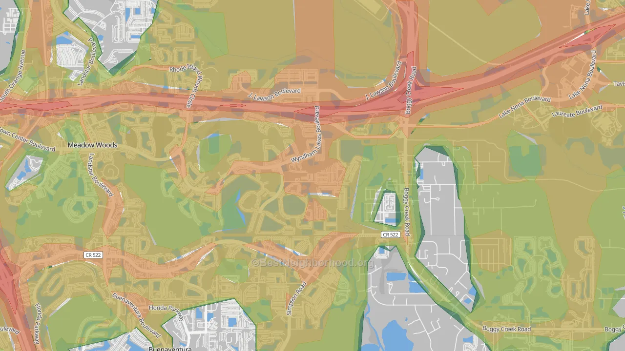 Wyndham Lakes Estates, Meadow Woods, FL Map of Noise Levels in Wyndham Lakes Estates