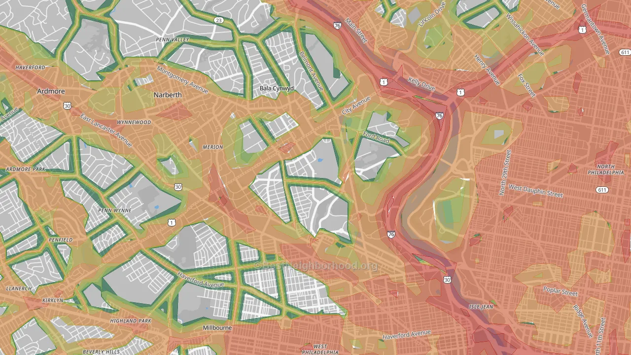 Wynnefield, Philadelphia, PA Map of Noise Levels in Wynnefield