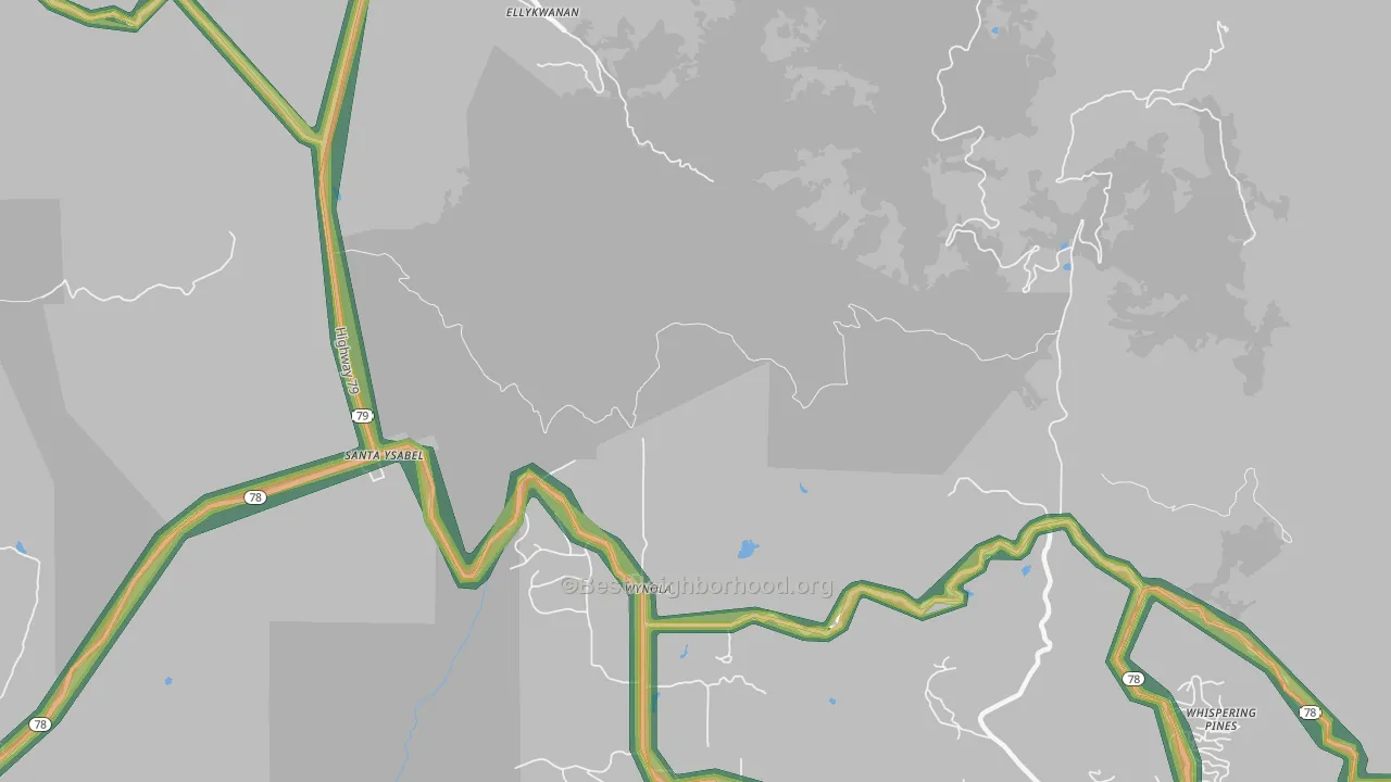 Wynola, CA Map of Noise Levels in Wynola