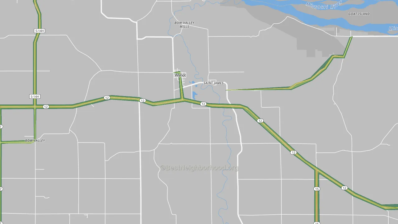 Wynot, NE Map of Noise Levels in Wynot
