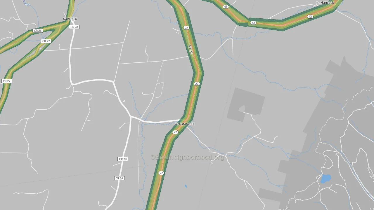 Wyomanock, NY Map of Noise Levels in Wyomanock