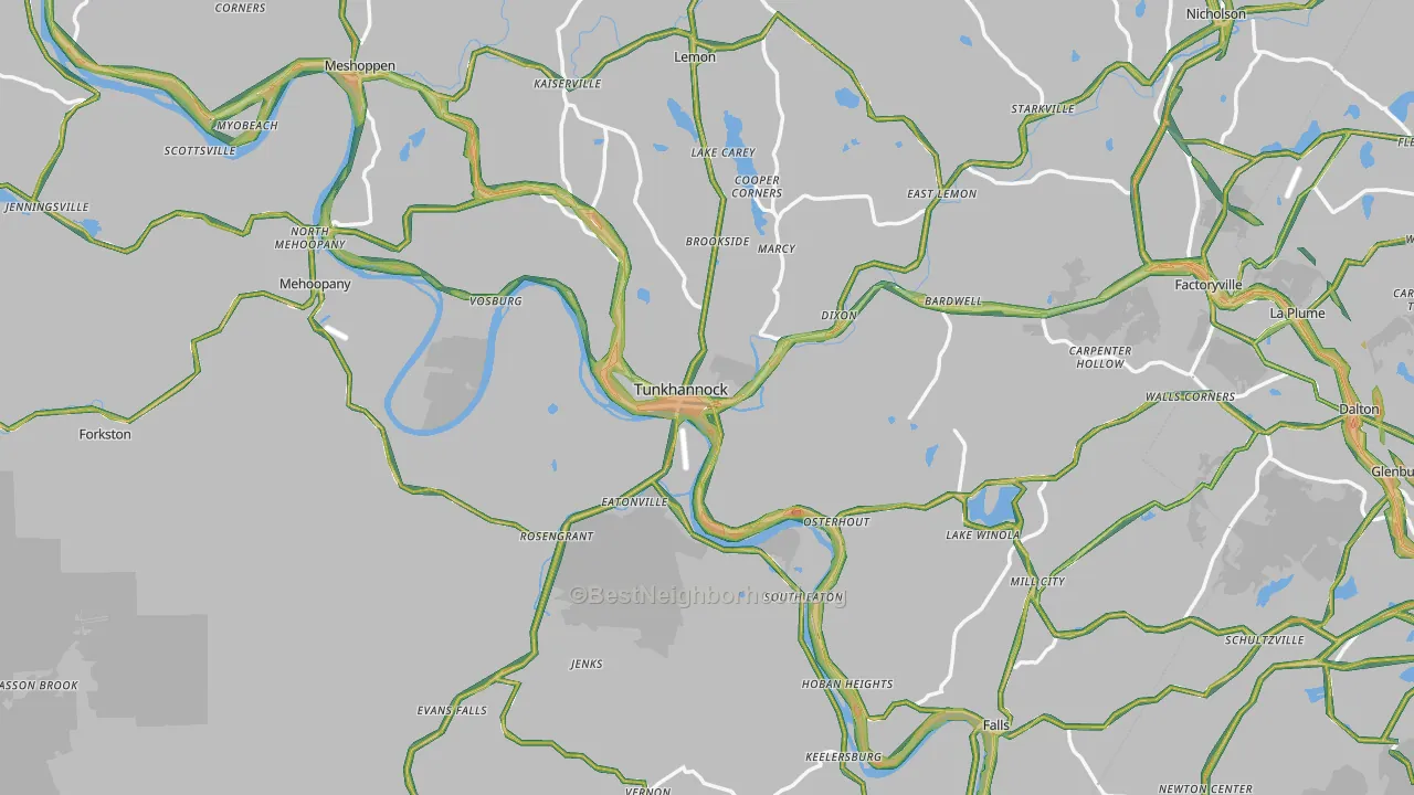 Wyoming County, PA Map of Noise Levels in Wyoming County