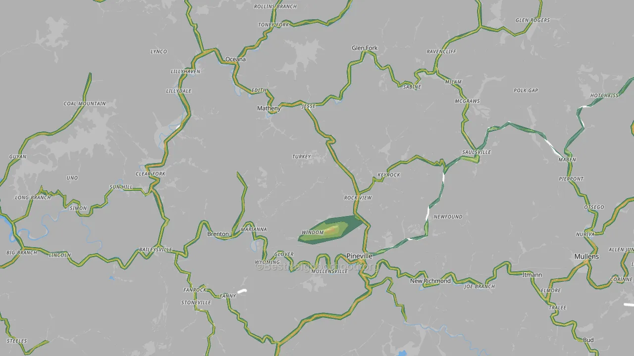 Wyoming County, WV Map of Noise Levels in Wyoming County