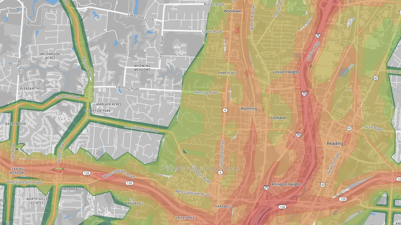 Wyoming, OH Map of Noise Levels in Wyoming