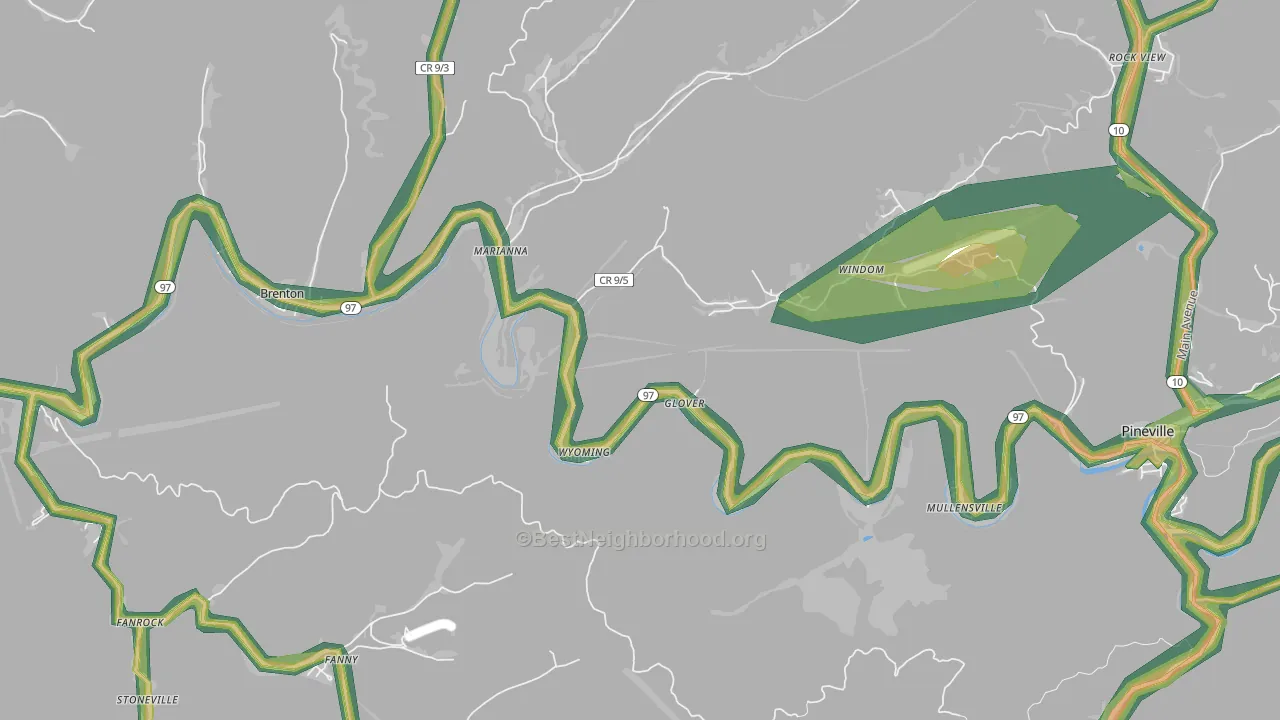 Wyoming, WV Map of Noise Levels in Wyoming