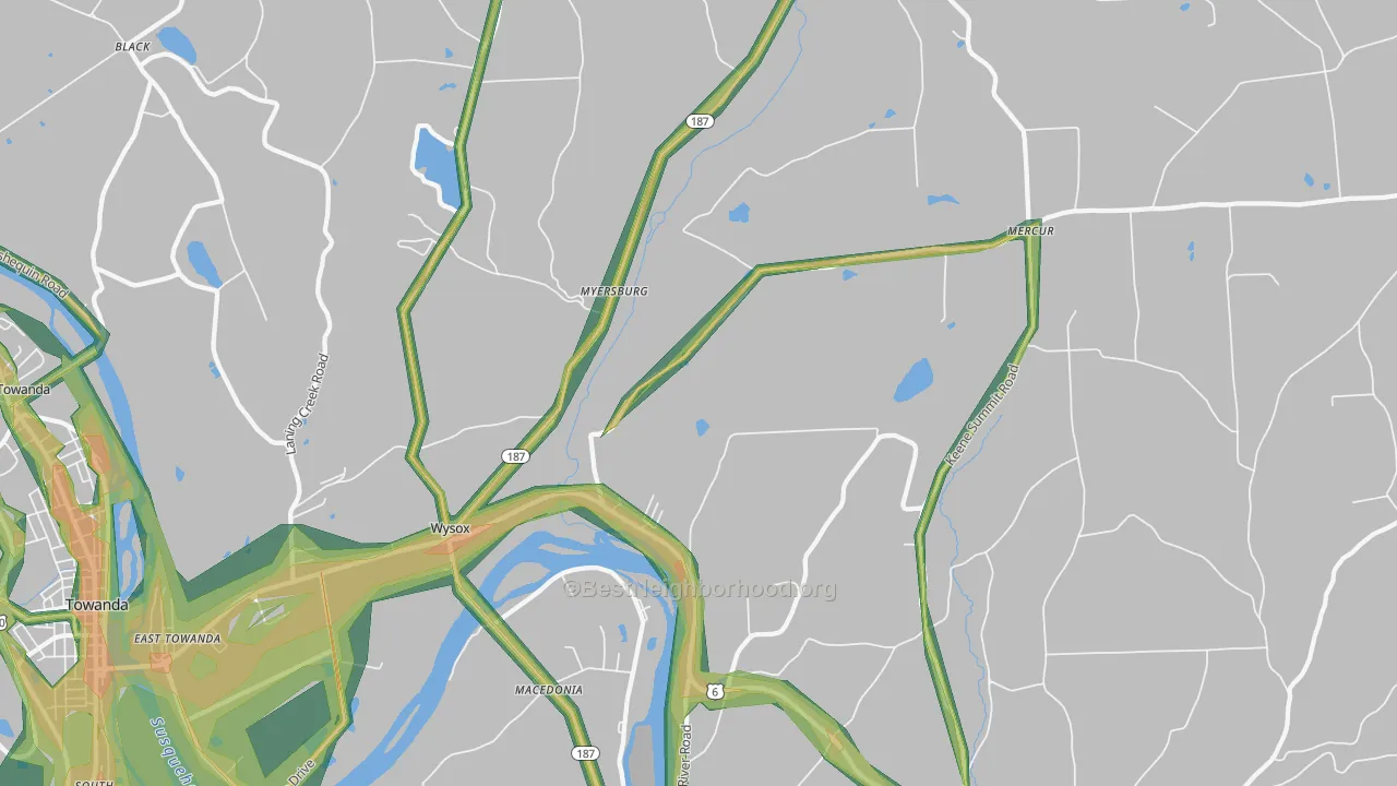Wysox, PA Map of Noise Levels in Wysox