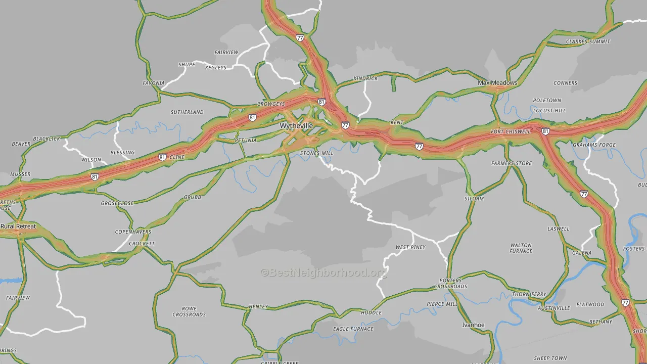 Wythe County, VA Map of Noise Levels in Wythe County
