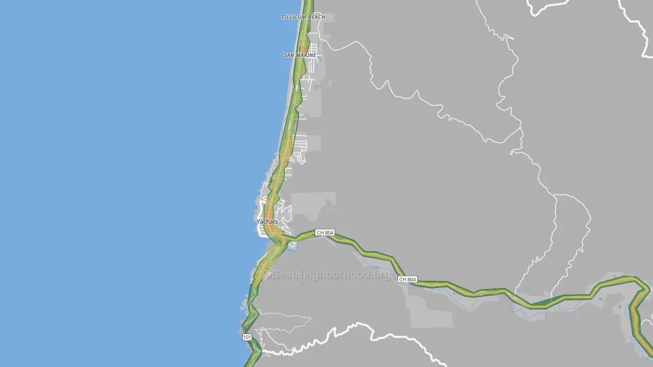 Yachats, OR Map of Noise Levels in Yachats