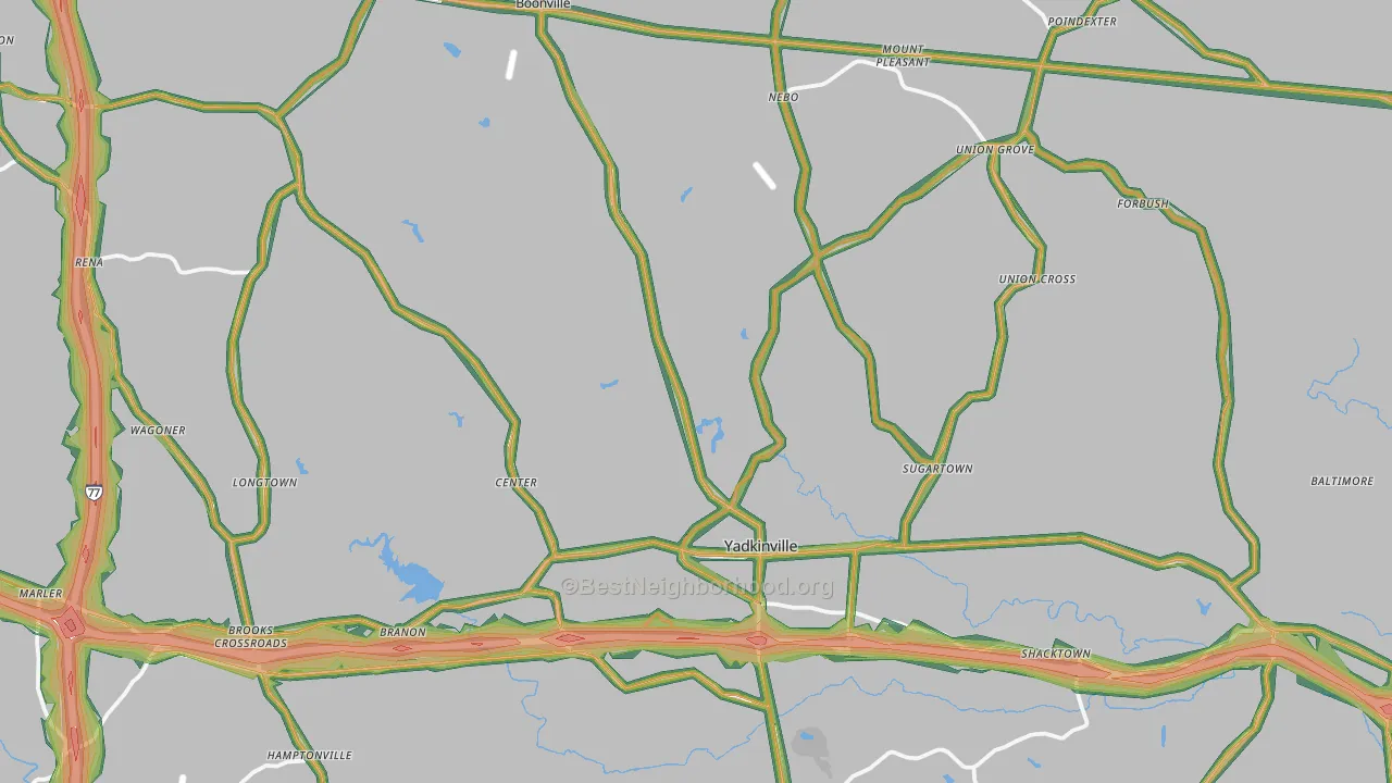 Yadkin County, NC Map of Noise Levels in Yadkin County
