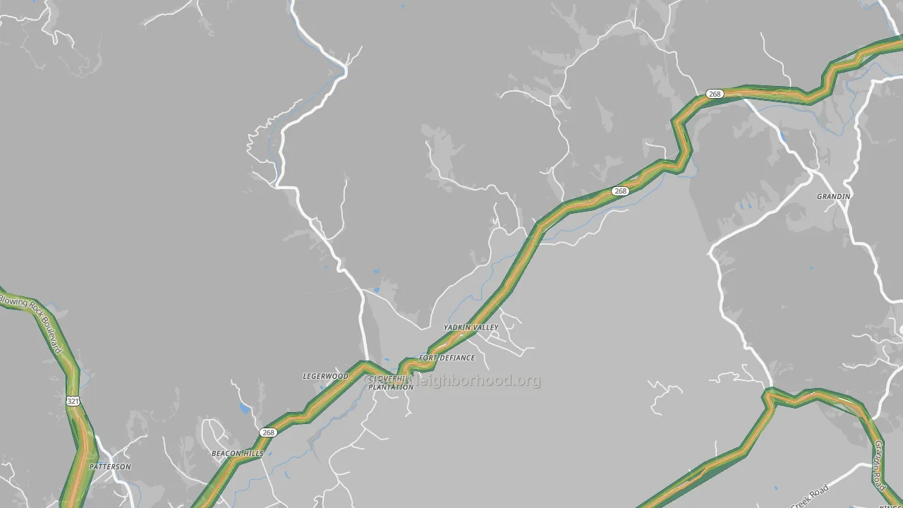 Yadkin Valley, NC Map of Noise Levels in Yadkin Valley