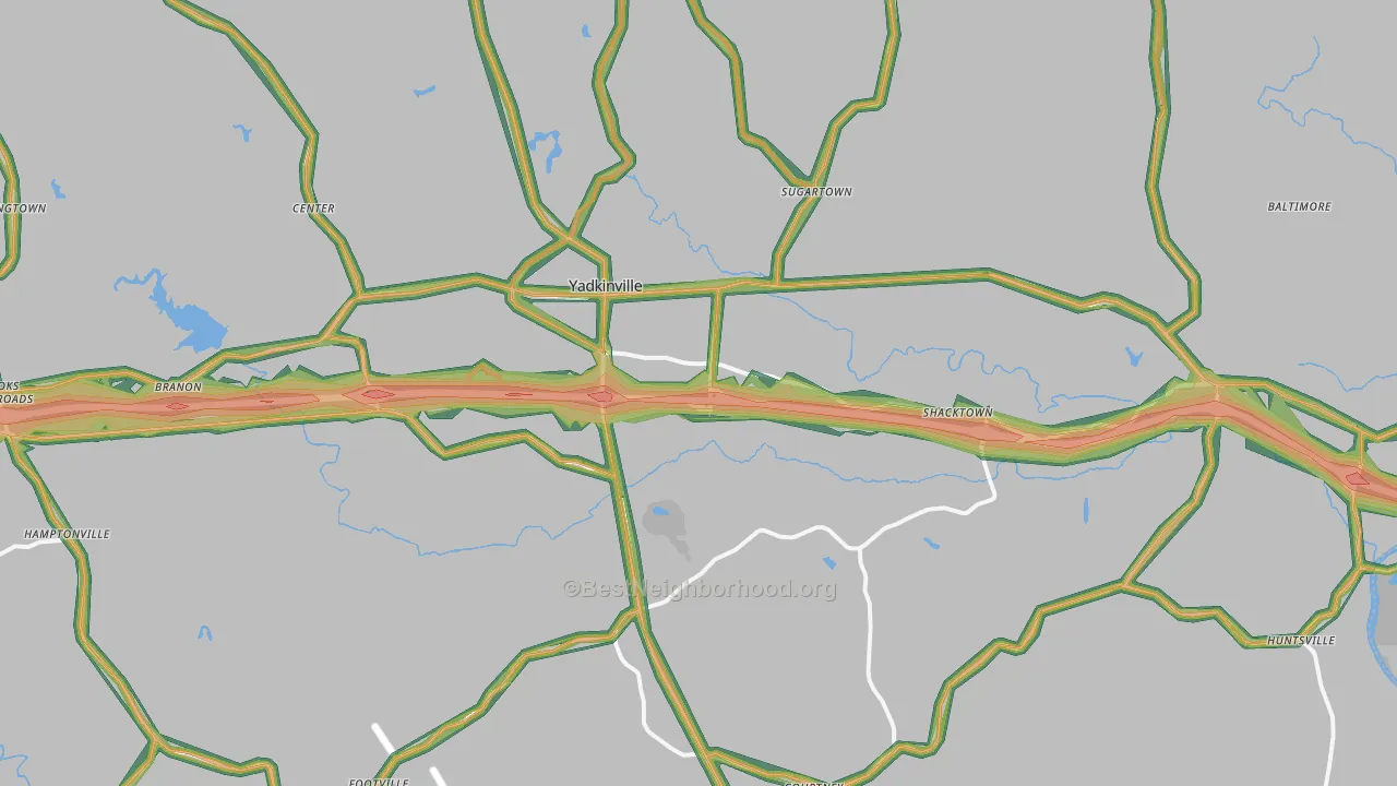 Yadkinville, NC Map of Noise Levels in Yadkinville