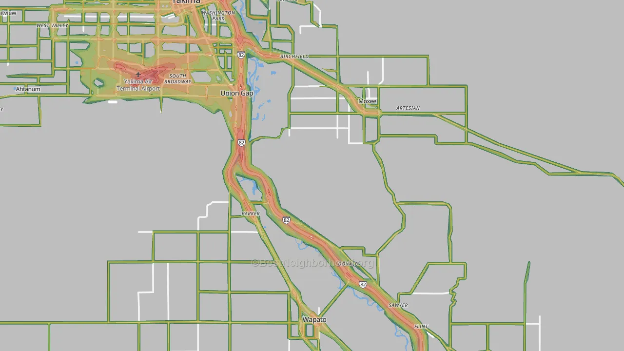 Yakima County, WA Map of Noise Levels in Yakima County