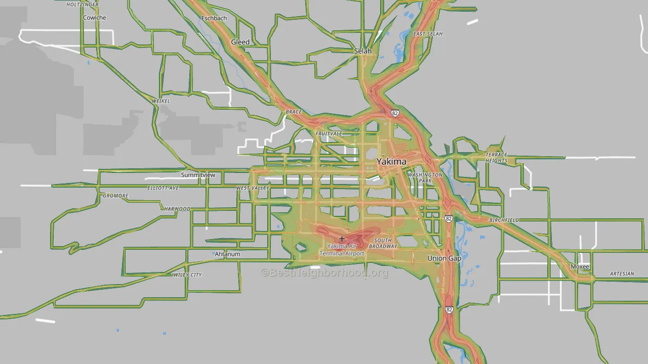 Yakima, WA Map of Noise Levels in Yakima