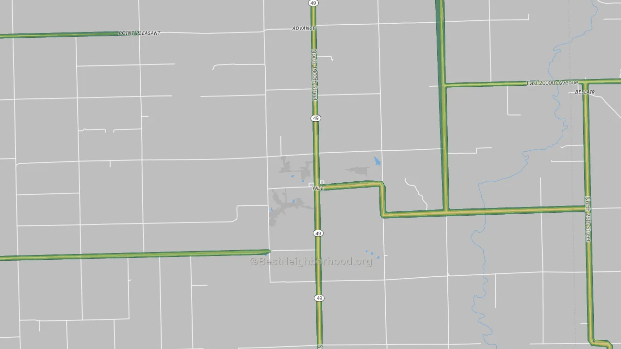 Yale, IL Map of Noise Levels in Yale