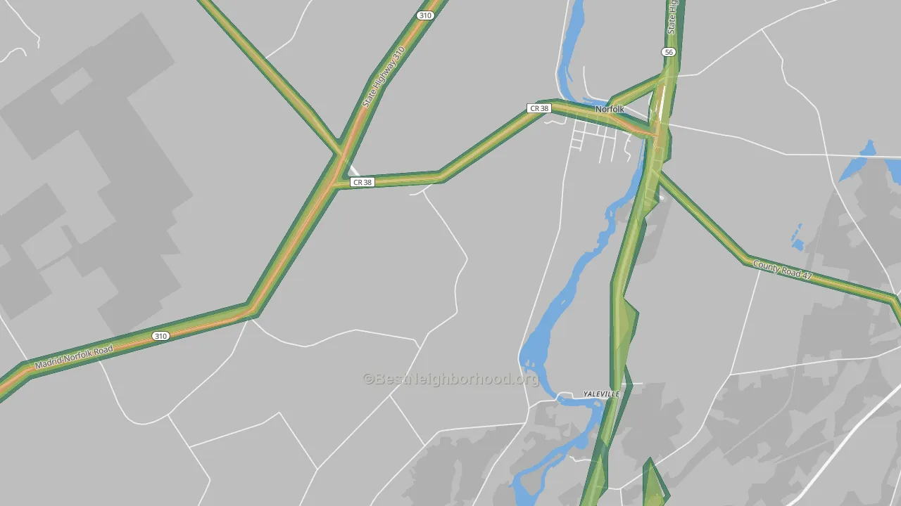 Yaleville, NY Map of Noise Levels in Yaleville
