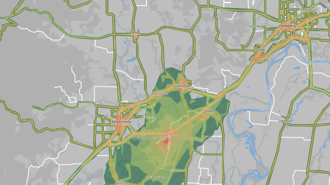 Yamhill County, OR Map of Noise Levels in Yamhill County