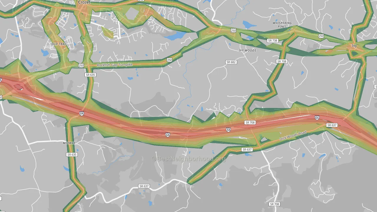 Yancey Mills, VA Map of Noise Levels in Yancey Mills