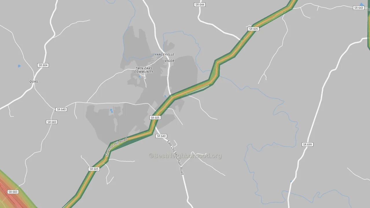 Yanceyville, VA Map of Noise Levels in Yanceyville