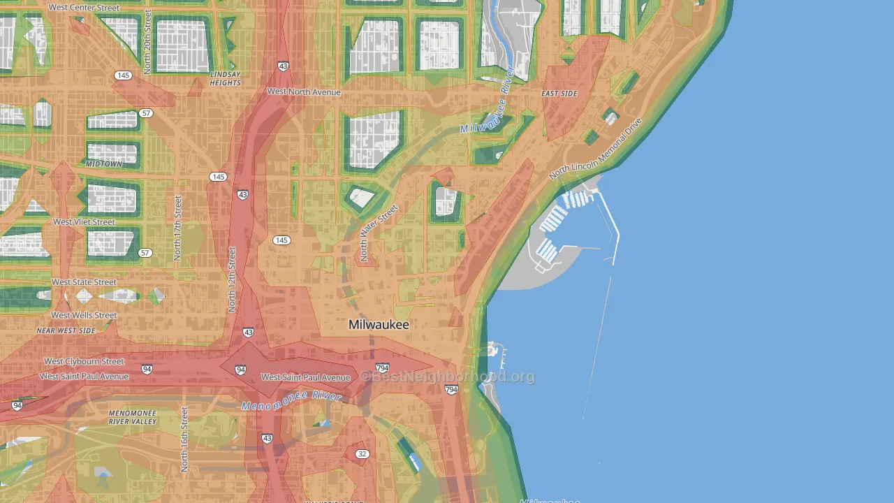 Yankee Hill, Milwaukee, WI Map of Noise Levels in Yankee Hill