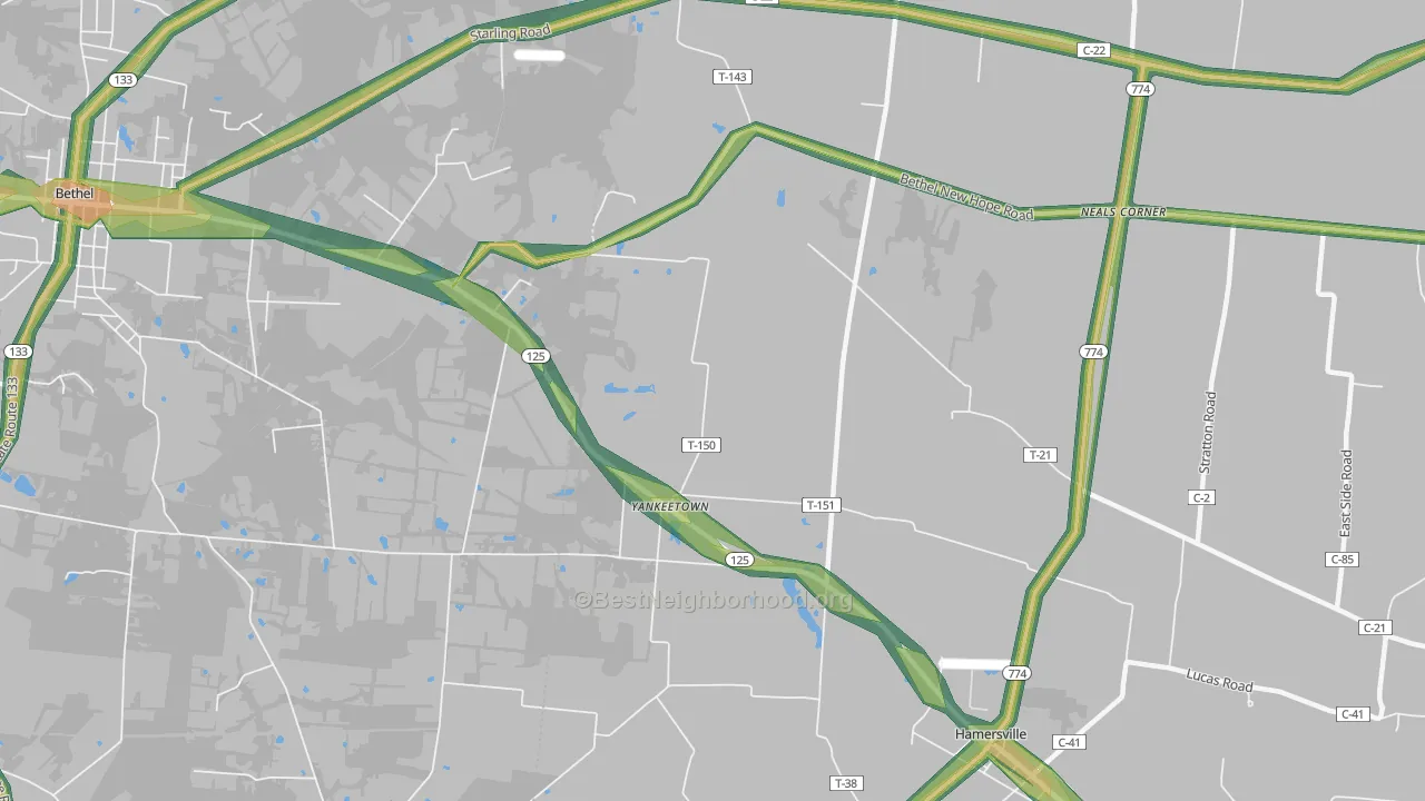 Yankeetown, OH Map of Noise Levels in Yankeetown