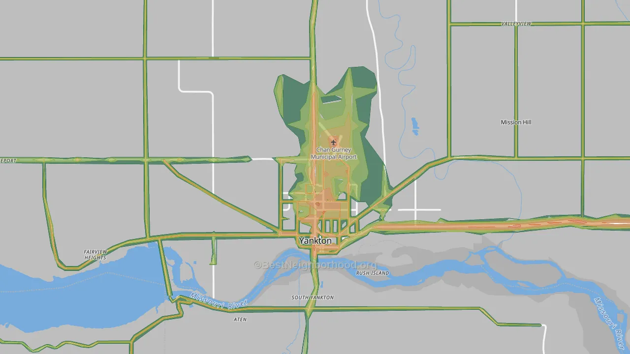 Yankton County, SD Map of Noise Levels in Yankton County