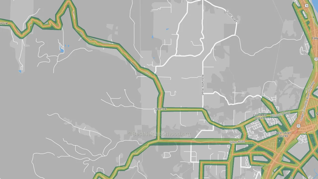 Yankton, OR Map of Noise Levels in Yankton