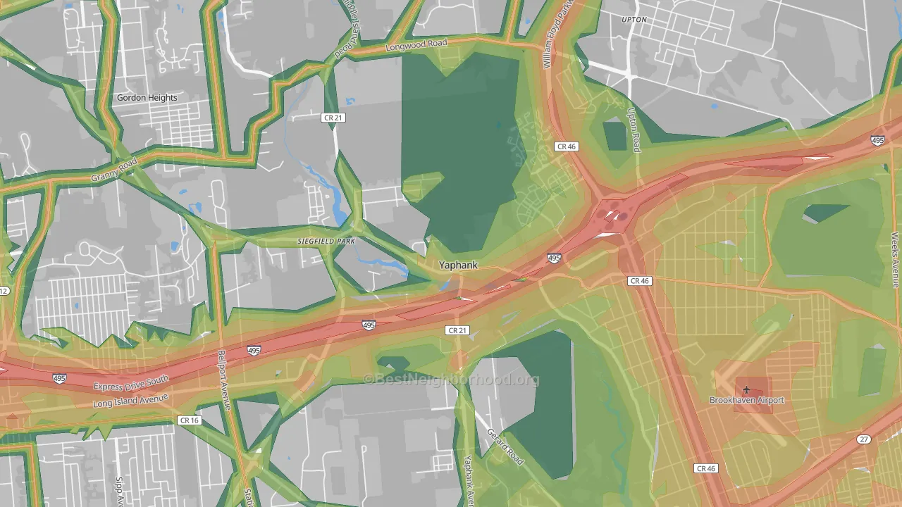 Yaphank, NY Map of Noise Levels in Yaphank