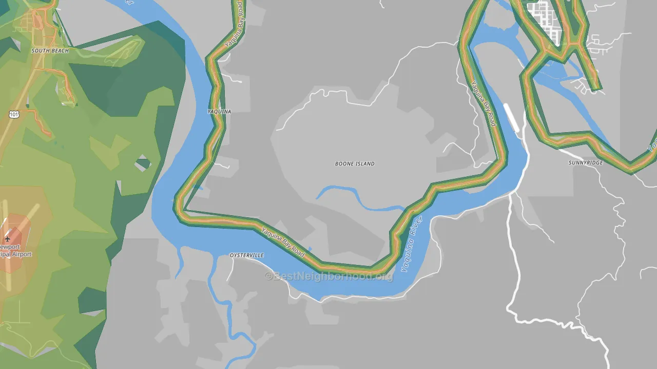 Yaquina, OR Map of Noise Levels in Yaquina