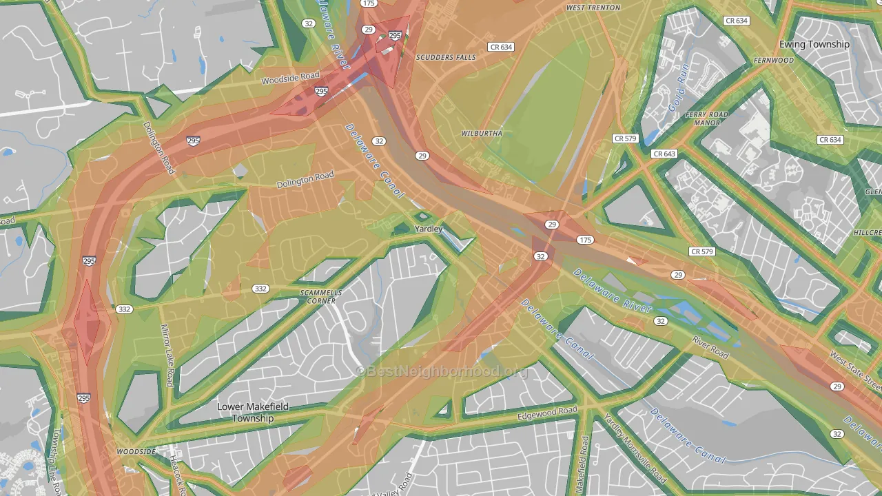 Yardley, PA Map of Noise Levels in Yardley