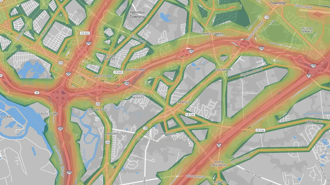 Yardville, NJ Map of Noise Levels in Yardville
