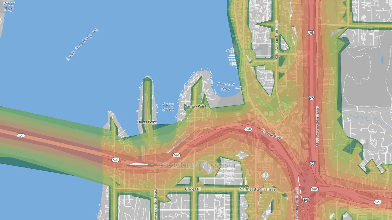 Yarrow Point, WA Map of Noise Levels in Yarrow Point