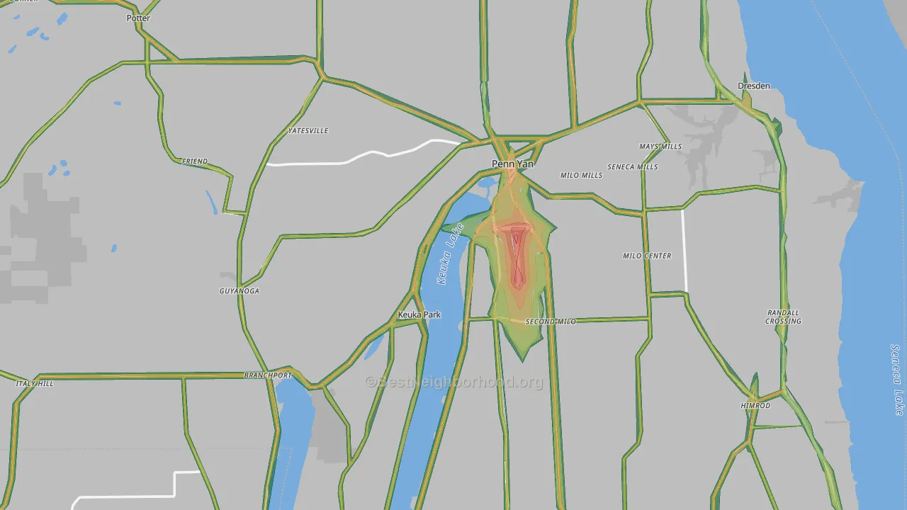 Yates County, NY Map of Noise Levels in Yates County