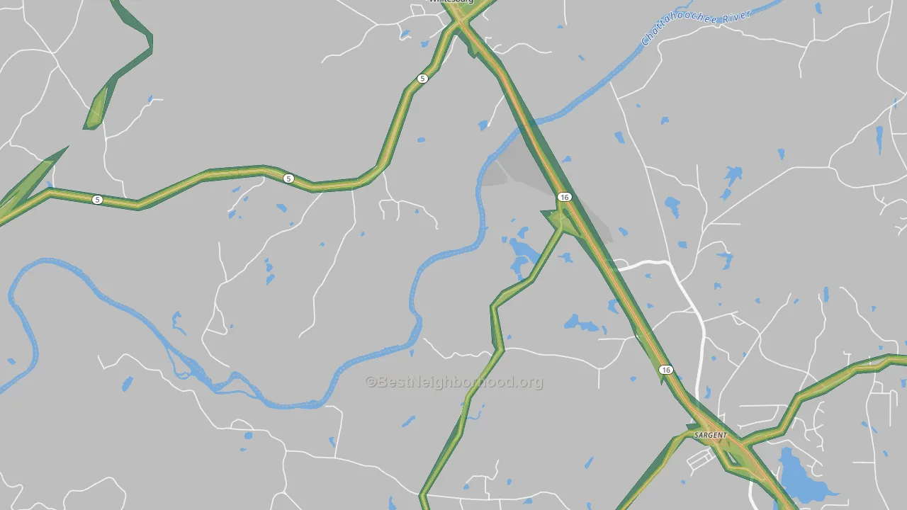 Yates, GA Map of Noise Levels in Yates