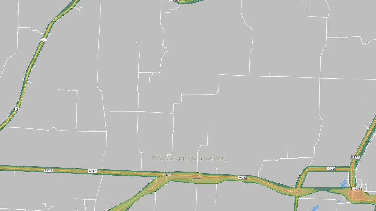 Yates, MO Map of Noise Levels in Yates