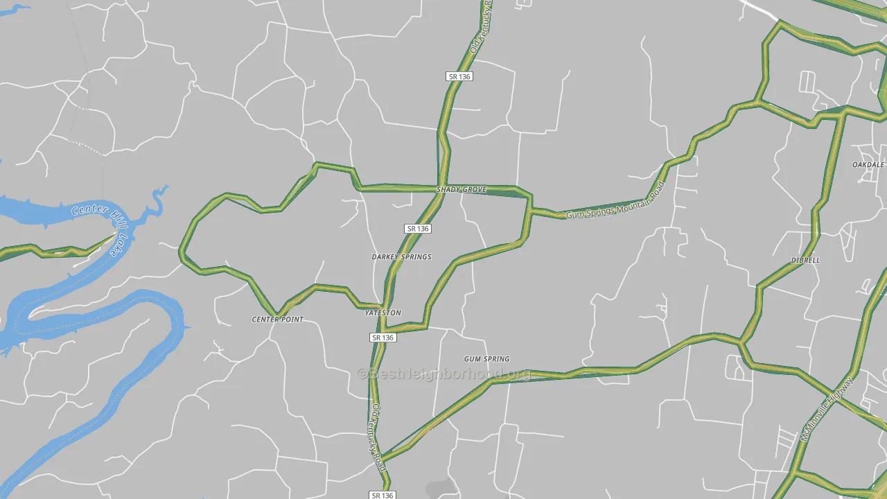 Yateston, TN Map of Noise Levels in Yateston