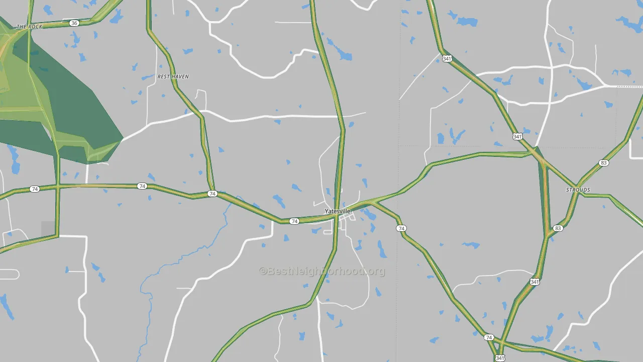 Yatesville, GA Map of Noise Levels in Yatesville
