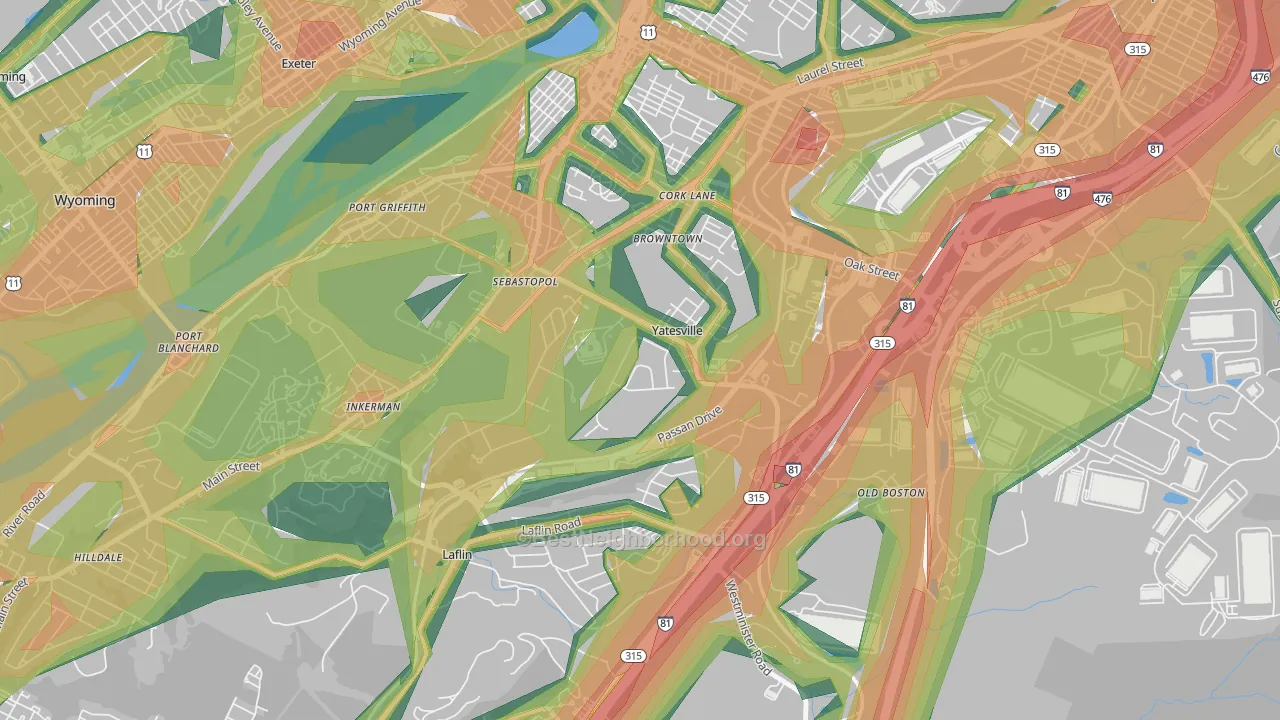 Yatesville, PA Map of Noise Levels in Yatesville